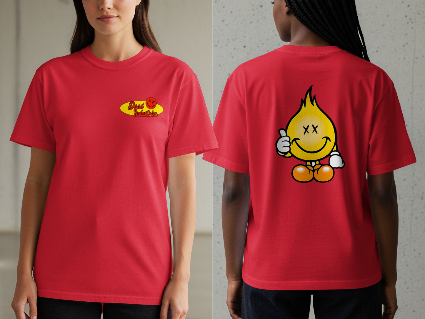 Bright Red Smiley Graphic Tee Shirt Trendy Fun product type