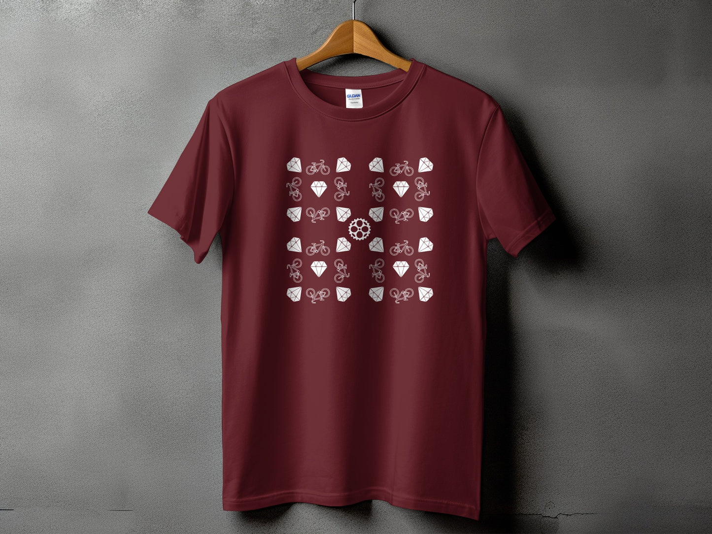 Unique Red Graphic Tee with Bicycle and Skull product type