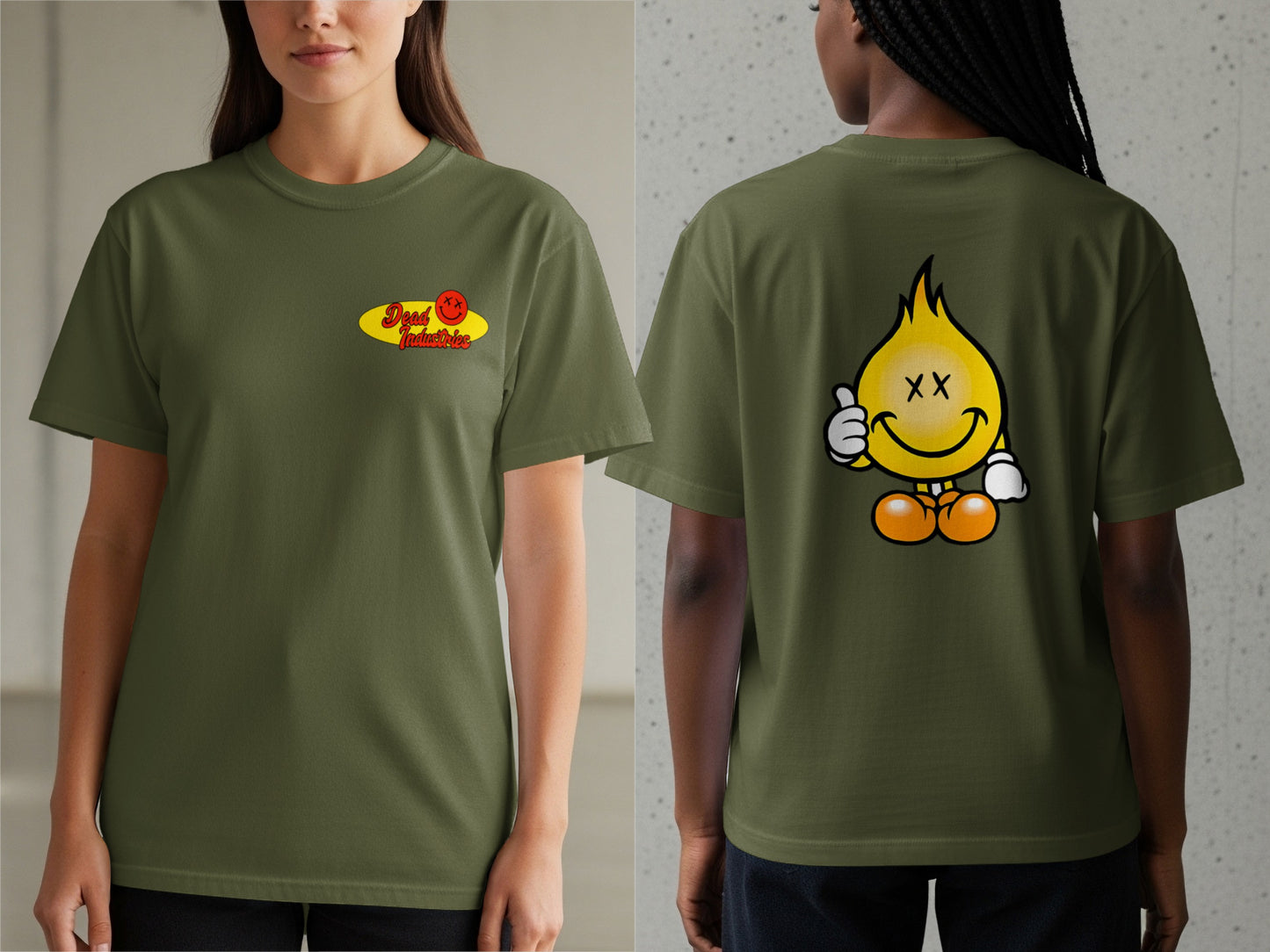 Cheerful Flame Graphic Olive Green T-Shirt product type