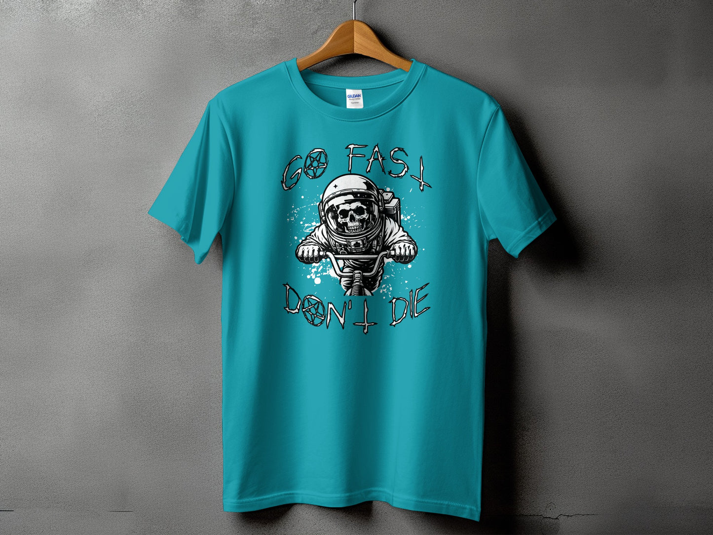 Go Fast Don't Die Astronaut Teal T-Shirt product type