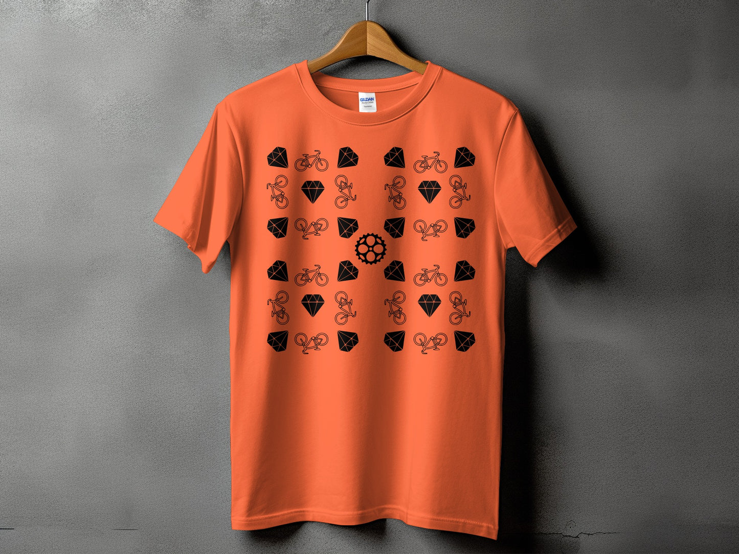 Stylish Orange Bike and Diamond Graphic T-Shirt product type