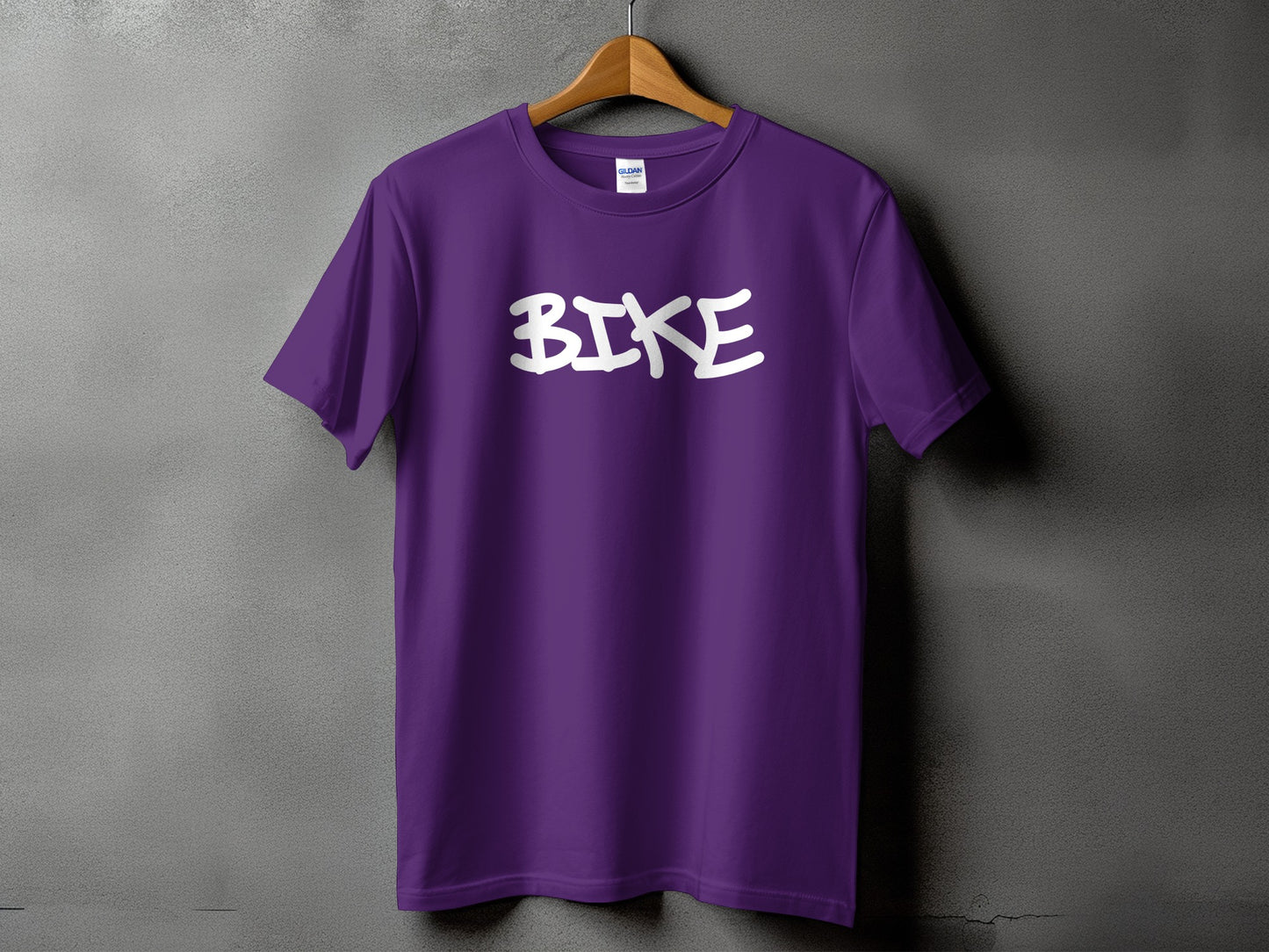 Purple T-Shirt with Bold Bike Text Graphic product type
