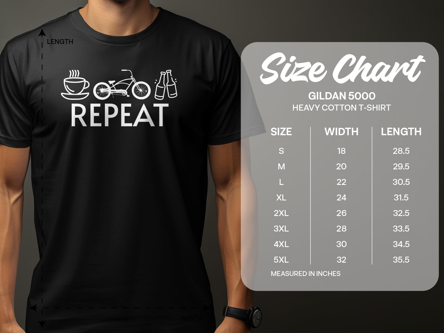 Coffee Bicycle Repeat Graphic Heavy Cotton T-shirt product