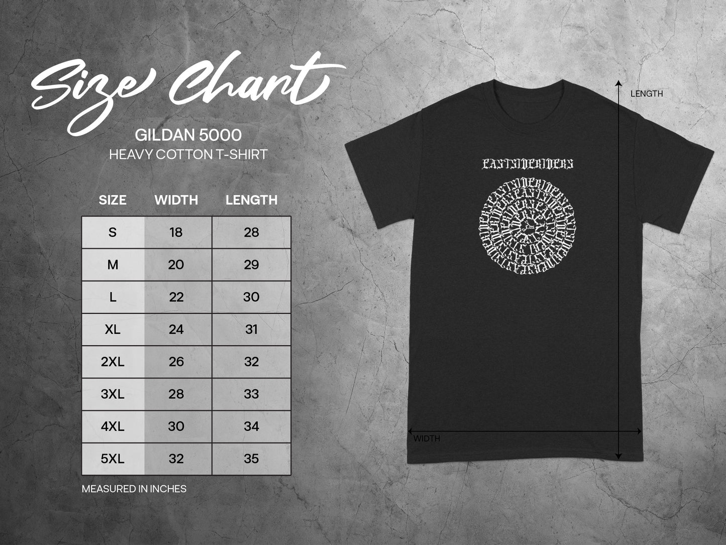 Unique Graphic T-shirt with Size Chart for Product Type