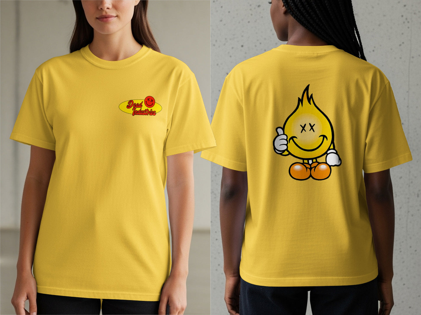 Cheerful Flame Character Yellow T-Shirt product type