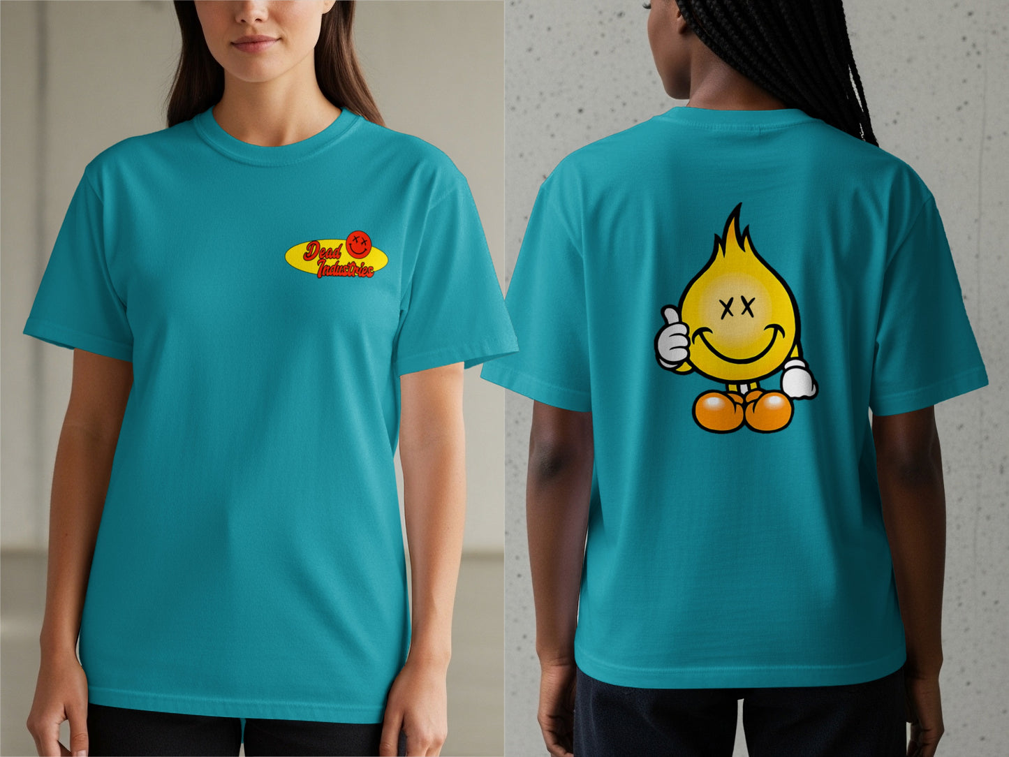 Vibrant Blue Tee With Joyful Flame Design Shirt product