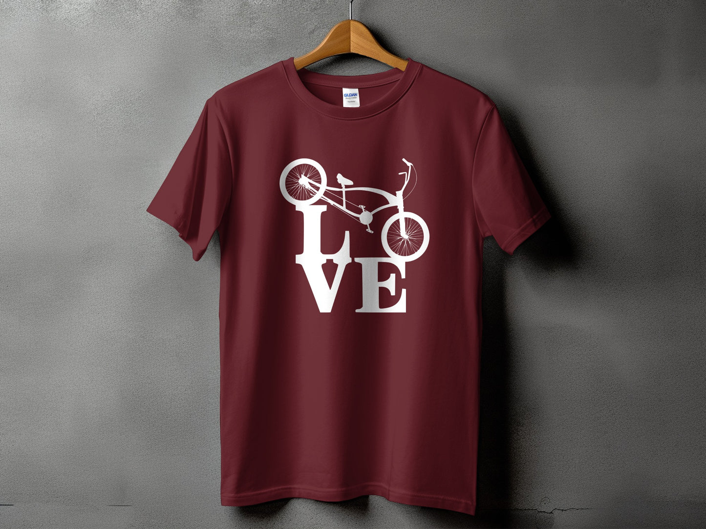 Love Bicycle Theme Graphics on Maroon T-shirt product type