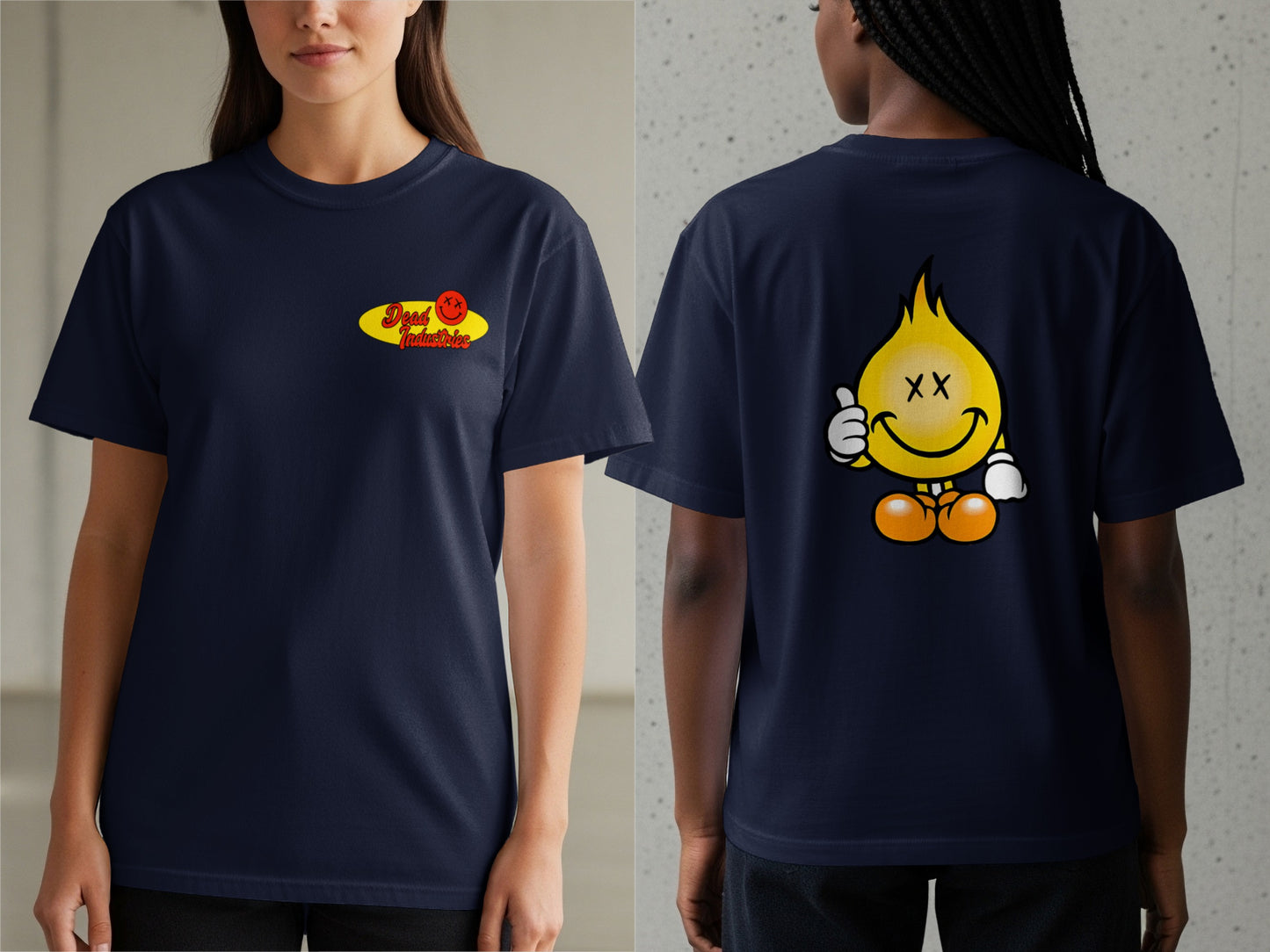Smiling Flame Design Dark Blue Graphic Shirt Product