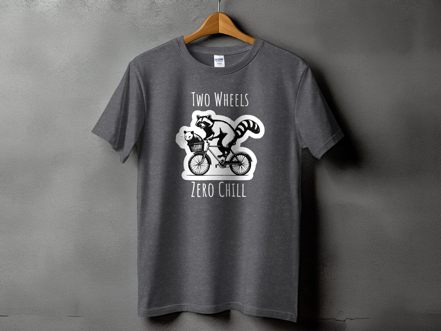 Two Wheels Zero Chill Biking Raccoon T-shirt product type