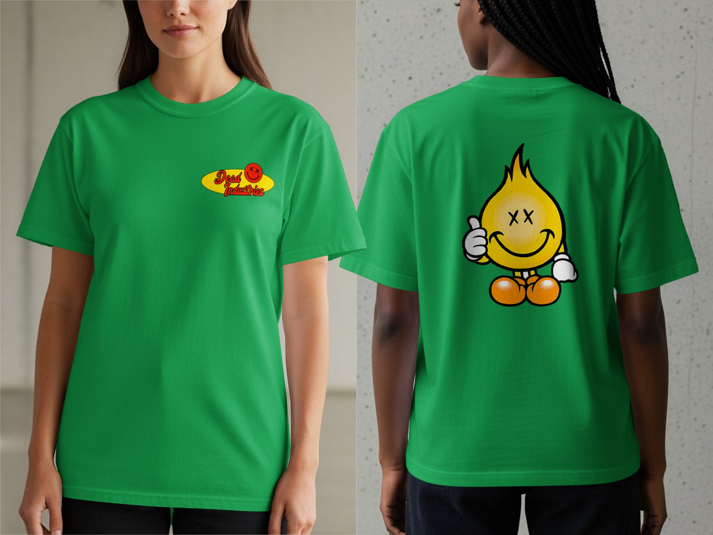 Green Shirt with Cartoon Flame Moment Image Product Type