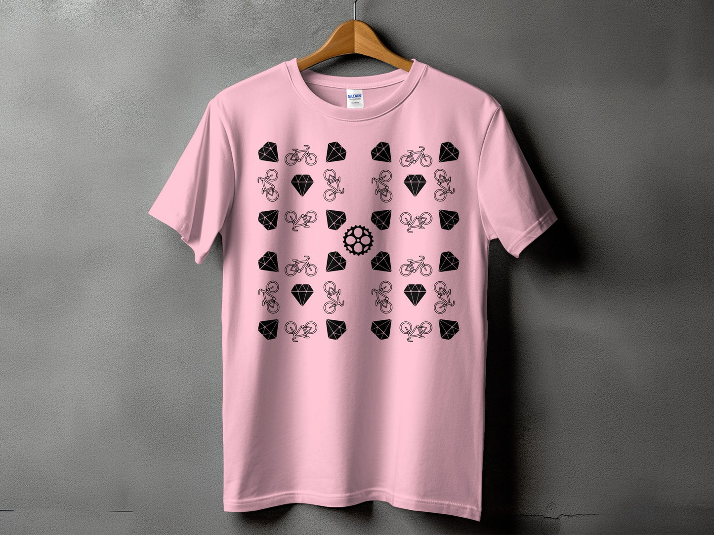 Pink T-Shirt with Bicycle and Diamond Patterns product type