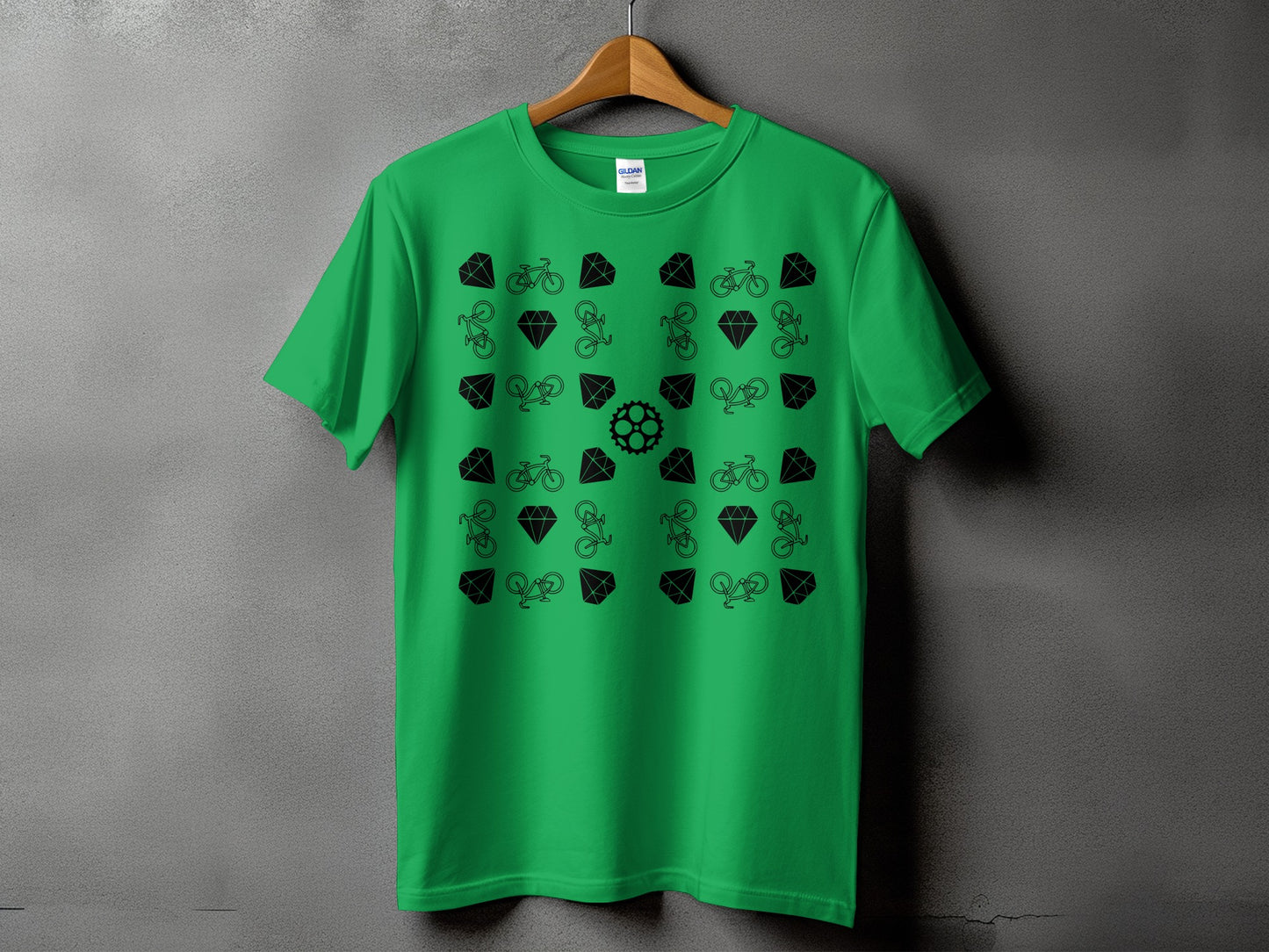 Green T-Shirt with Bicycle and Diamond Design product type