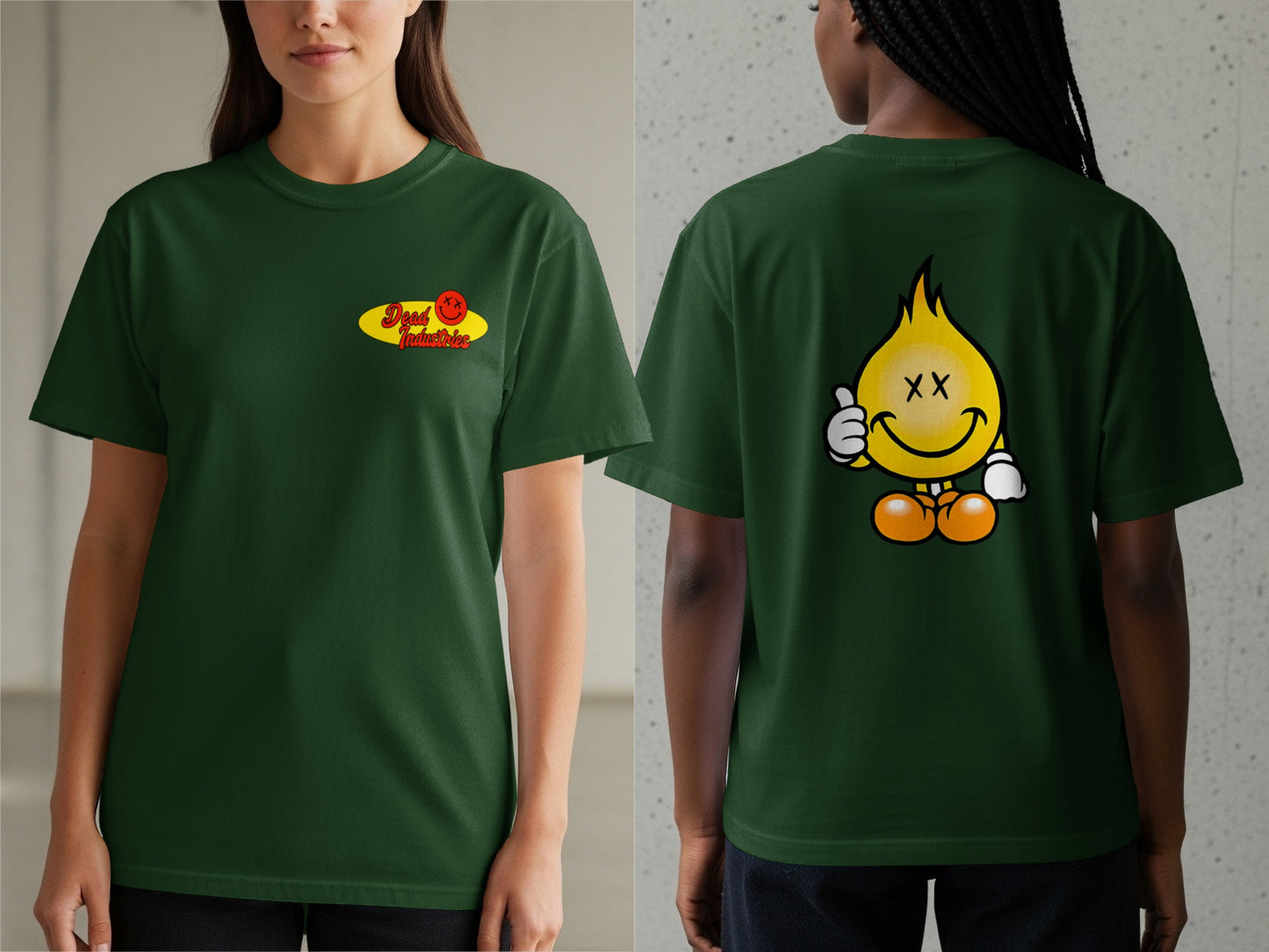 Smiley Flame Graphic Dark Green Tee Shirt product