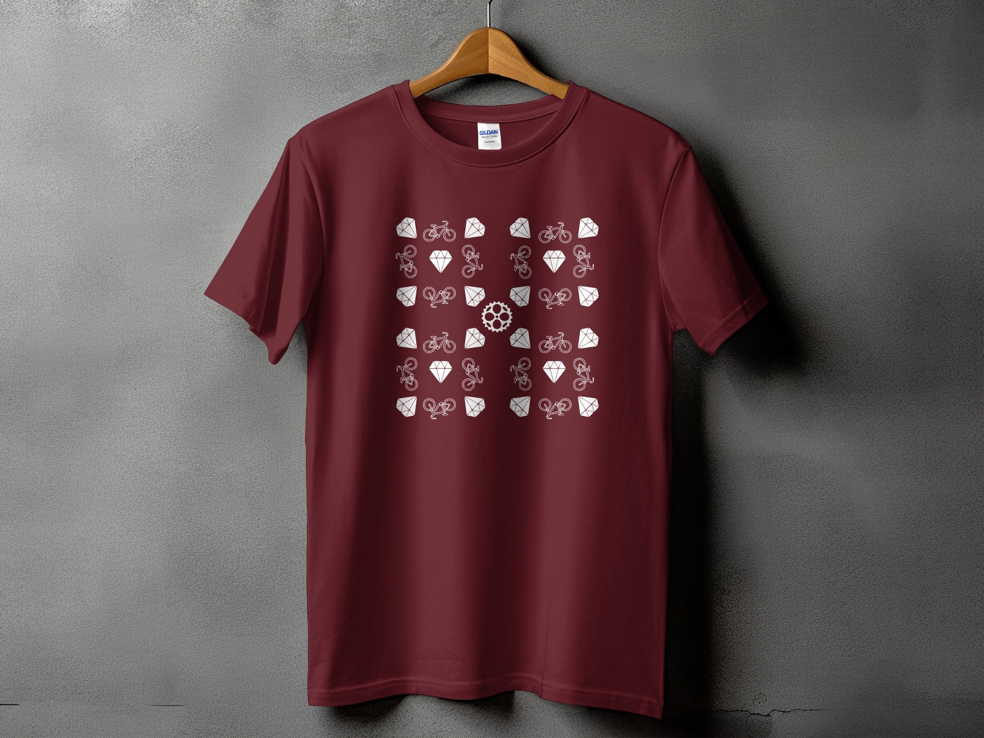 Unique Red Graphic Tee with Bicycle and Skull product type