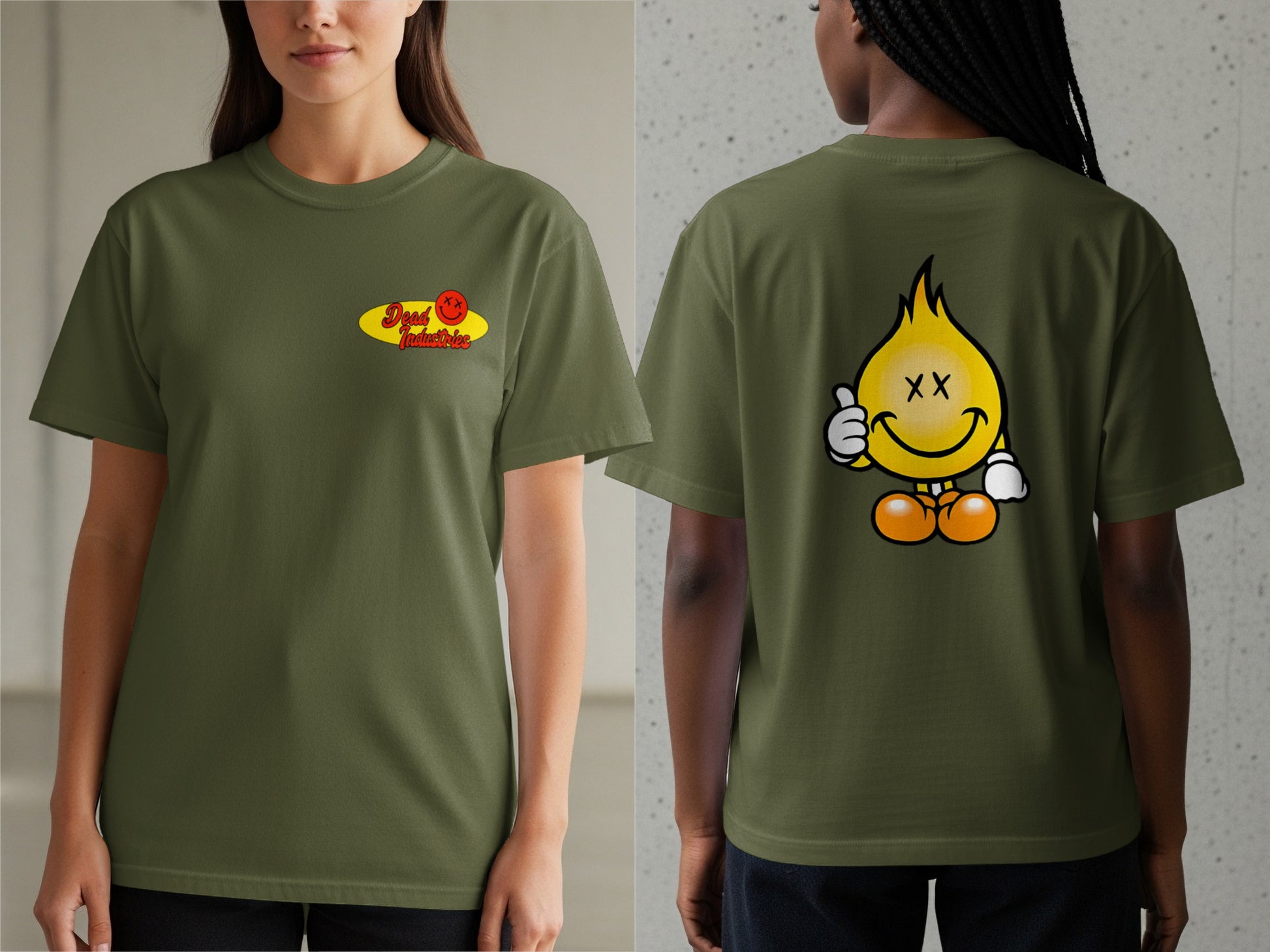 Cheerful Flame Graphic Olive Green T-Shirt product type