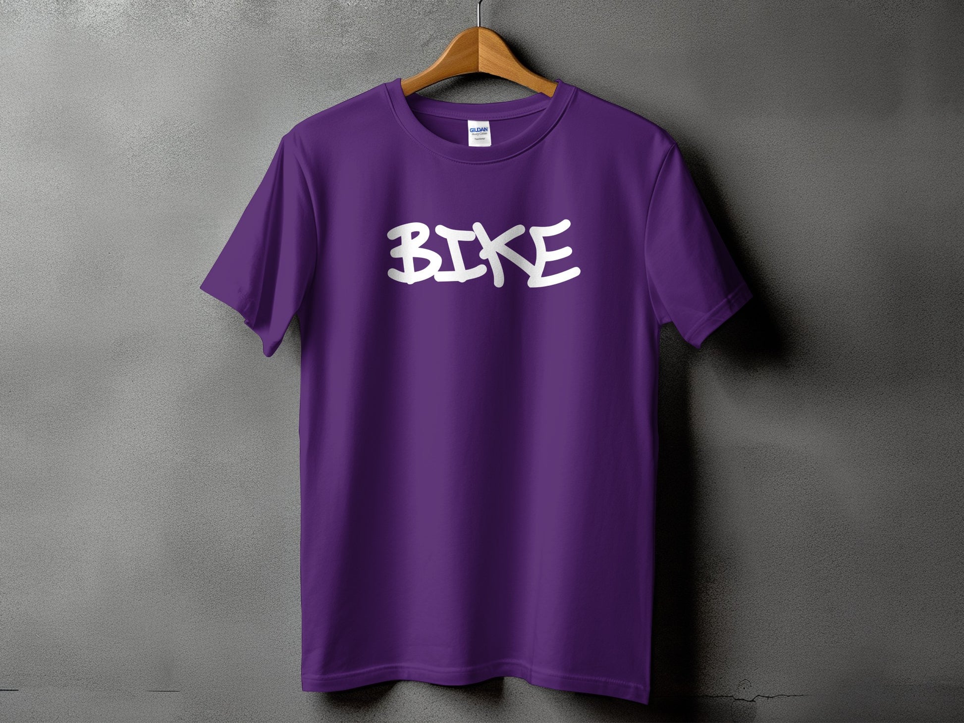 Purple T-Shirt with Bold Bike Text Graphic product type