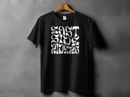 East Side Riders wavy stacked wordmark on a Gildan 5000 t-shirt