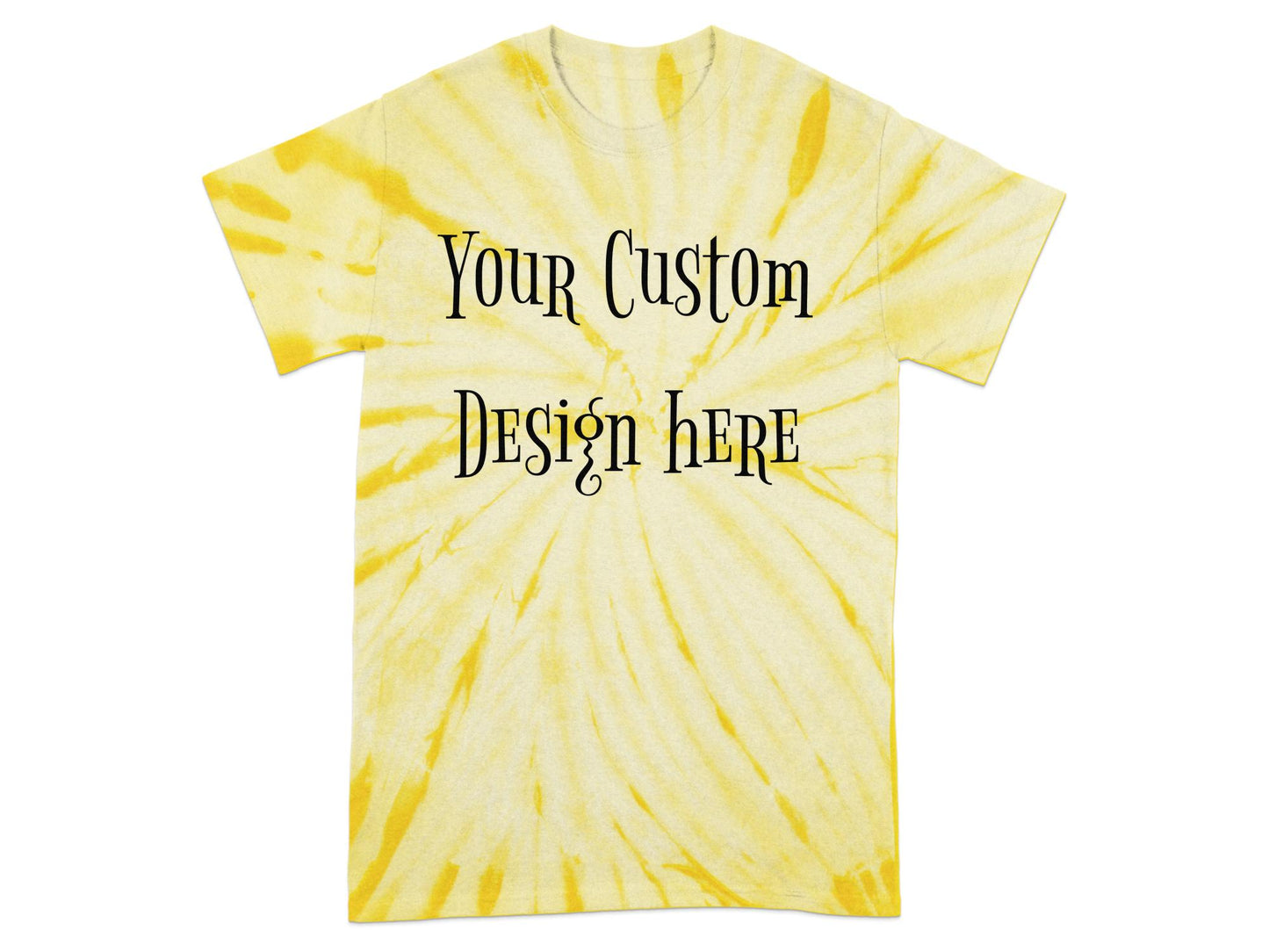 Tie-dye t-shirt featuring colorful swirls and custom front design in vibrant shades.