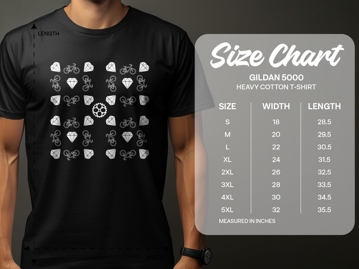 Bicycle and Diamond Patterned Black T-Shirt product