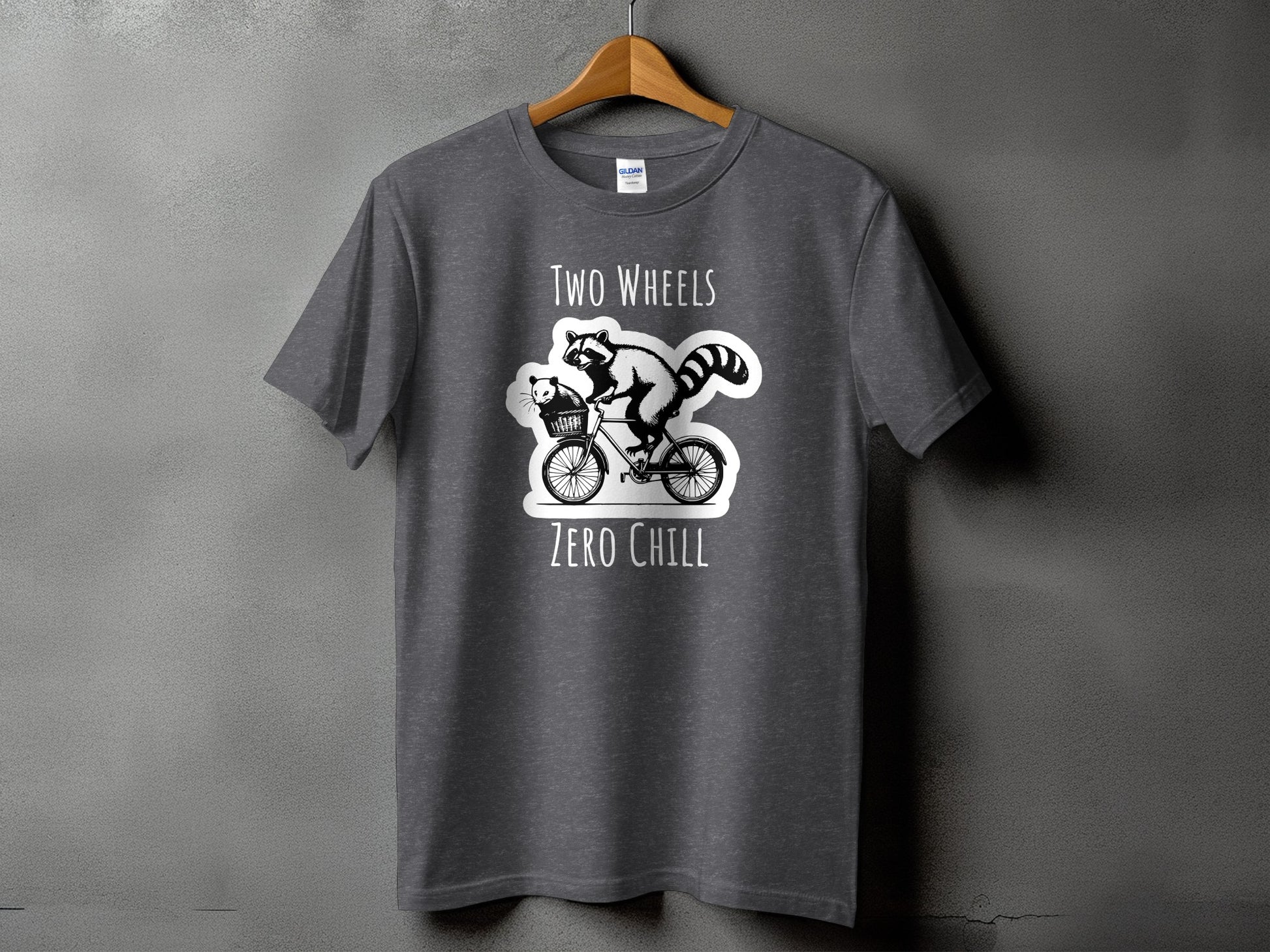 Two Wheels Zero Chill Biking Raccoon T-shirt product type