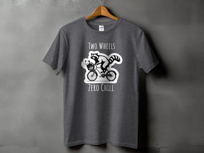 Two Wheels Zero Chill Biking Raccoon T-shirt product type