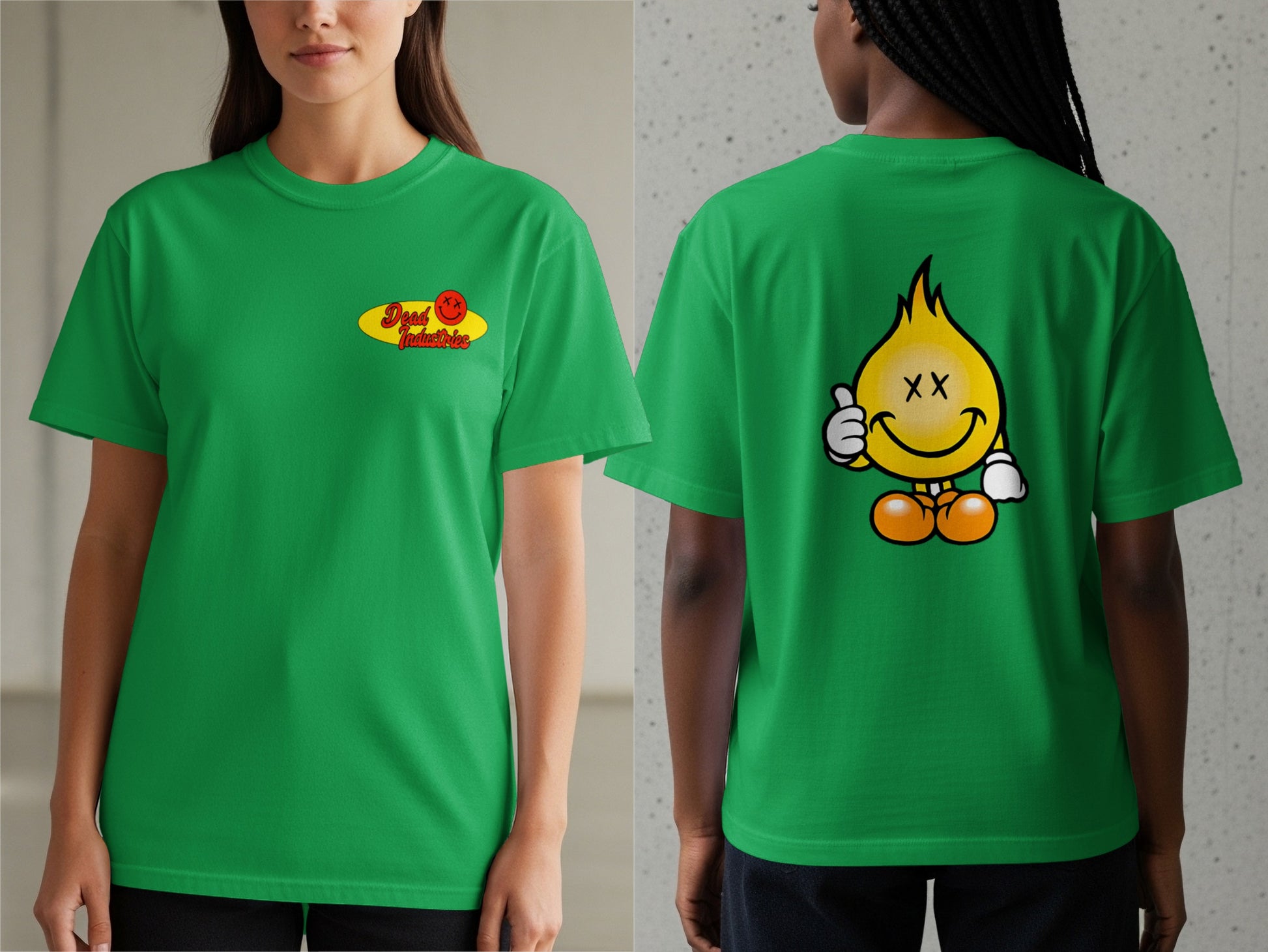 Green Shirt with Cartoon Flame Moment Image Product Type