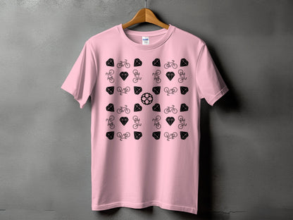 Pink T-Shirt with Bicycle and Diamond Patterns product type