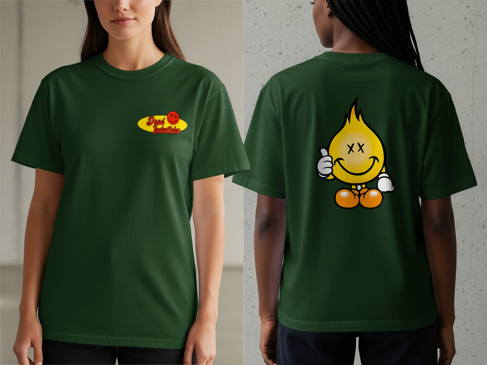 Smiley Flame Graphic Dark Green Tee Shirt product